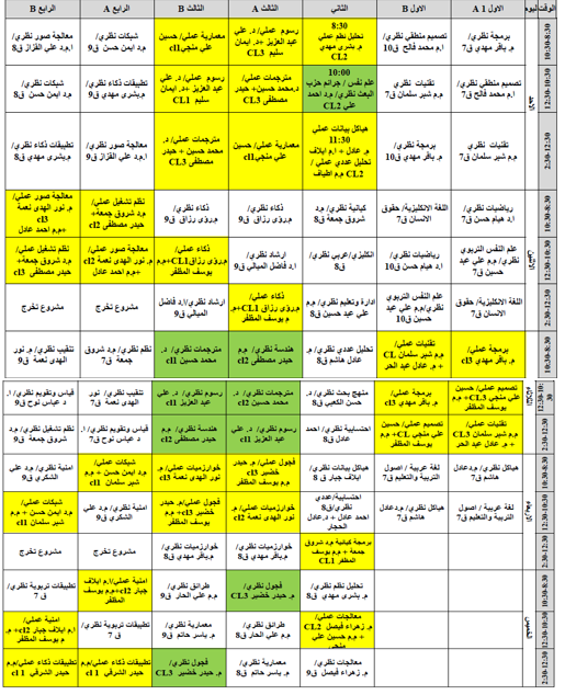 الجدول الاسبوع للدراسة الاولية لقسم الحاسوب للعام الدراسي 2024-2025